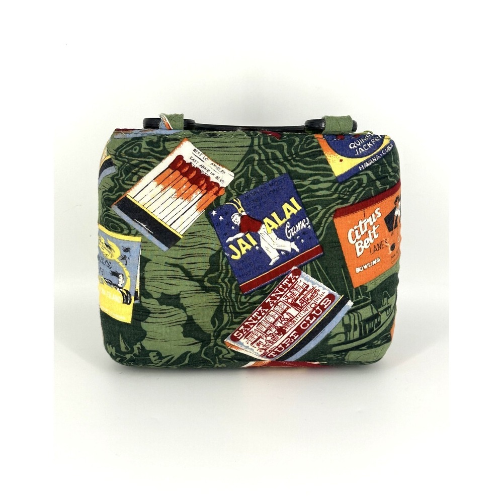 Vintage Fabric Covered Straw Purse w/Wooden Handles - Tropical *Read Description - Picture 3 of 10